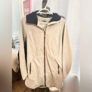 Lululemon Women’s Hooded Rain Jacket Tan Black Trim Waterproof Shell Sz 6 EUC